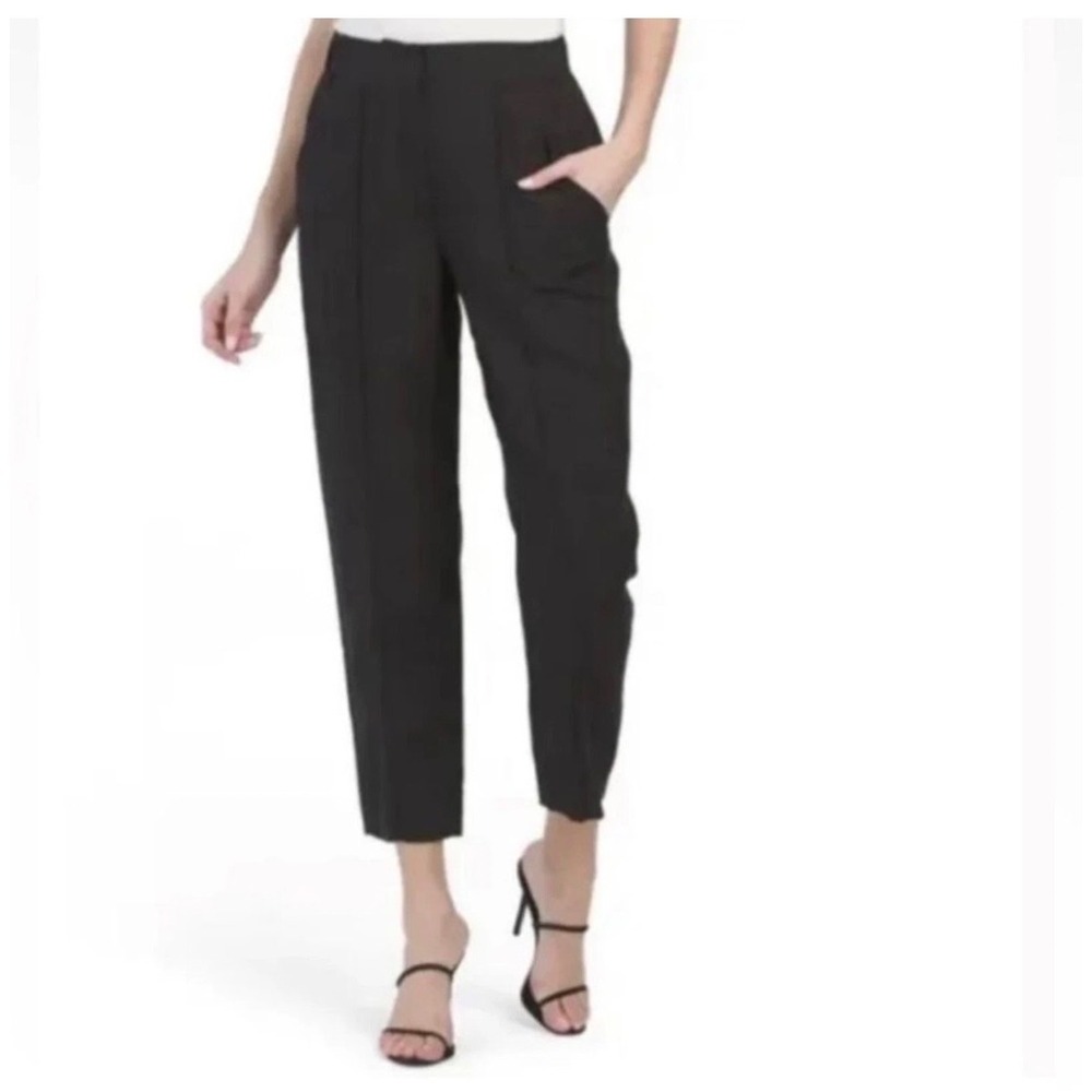 Kobi Halperin Addie Pant Women Size M Black Tencel Linen Blend High Rise Tapered